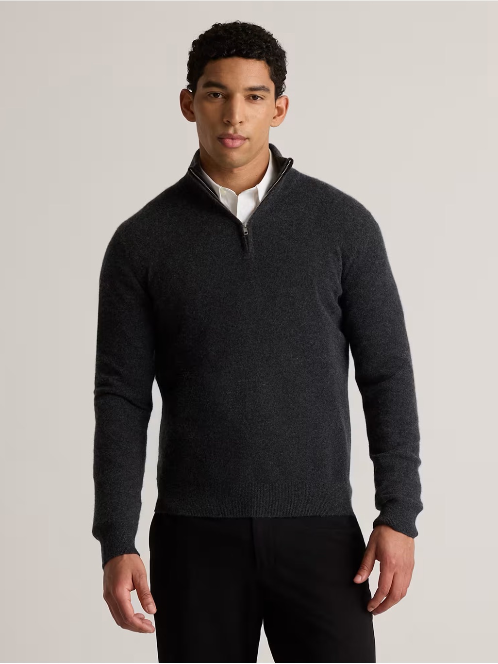 Quince Mongolian Cashmere Quarter Zip Sweater Grey Size M